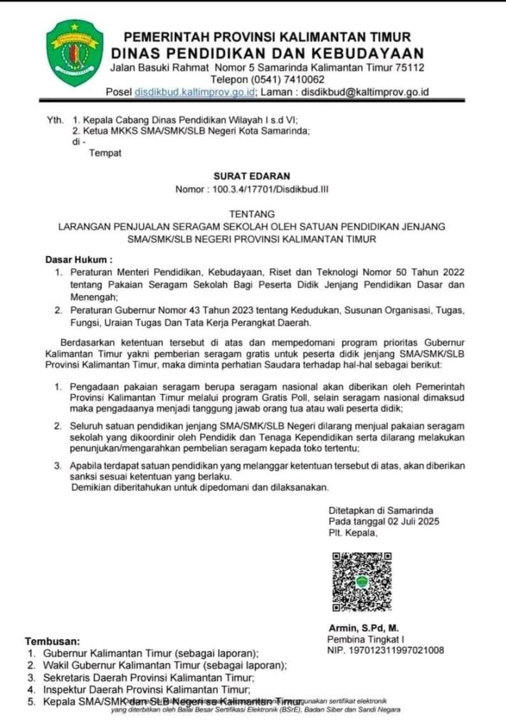 Surat Edaran Nomor 100.3.4/17701/Disdikbud.III